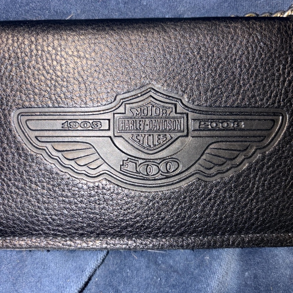 Harley-Davidson 100th anniversary Black Leather Men's Chain Wallet - Picture 2 of 4
